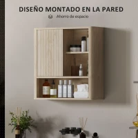 HOMCOM Armario de Baño de Pared con Puerta Corredera 5 Compartimentos y Estantes Ajustables 60x20x62 cm Blanco(m-5)