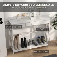 HOMCOM Mesa de Consola de Madera Mesa de Entrada con 1 Cajón y 1 Estante de Almacenaje para Pasillo Salón 100x30x81cm Blanco(m-4)