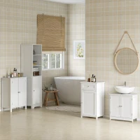 HOMCOM Mueble bajo Lavabo, Mueble de Baño con 2 Puertas y Estante Ajustable, Armario de Baño para Lavabo con o sin Pedestal, Estilo Moderno, 60x30x60 cm Blanco(m-2)