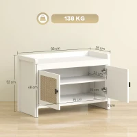 HOMCOM Banco Zapatero con Puertas Frentes de Ratán Balda Extraíble para Entrada o Dormitorio 80x35x52 cm Blanco y Beige(m-3)