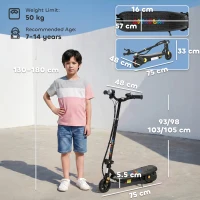 HOMCOM Foldable Electric Scooter, with LED Lights, for Ages 7-14 Years, Black(m-3)