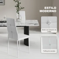 HOMCOM Juego de 6 Sillas de Comedor Tapizada en PU con Respaldo Alto con Botones y Patas de Acero Diseño Moderno Blanco(m-4)