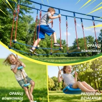 AIYAPLAY Ninja Line dla dzieci, zestaw 24 m Slackline z pierścieniami gimnastycznymi, 7 przeszkodami, mostem do balansowania, dla dzieci w wieku 3-6 lat, czerwony+niebieski(m-6)