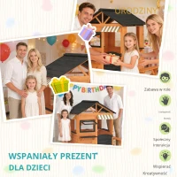 AIYAPLAY Drewniany domek dla dzieci z kuchnią, ławką, okienkami i drzwiami dla dzieci w wieku 3-8 lat, 171,5 x 146 x 156 cm, brązowy(m-8)