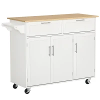 HOMCOM Isla de Cocina Mueble Auxiliar de Cocina con 2 Cajones 6 Puertas y Barra Lateral 121x46x91 cm Roble y Blanco(m-10)