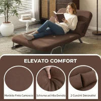 HOMCOM Divano Letto 2 Posti in Finta Pelle Scamosciata, Schienale Regolabile e 2 Cuscini, 111x80x78 cm, Marrone(m-6)