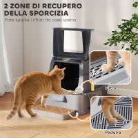 PawHut Lettiera per Gatti Chiusa da 80L con Vassoio Estraibile, in ABS e Acciaio Inox, 63x43x43 cm, Grigio Scuro(m-8)