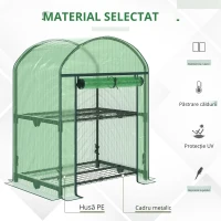 Outsunny Mini Seră de Grădină cu 2 Rafturi Metalice și Acoperiș PE, Seră Compactă pentru Balcon și Terasă, 69x49x91 cm, Verde(m-5)