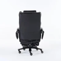 Sillón ejecutivo con función de masaje y calefacción, silla de oficina ergonómica con piel sintética, reposapiés extensible, 88 x 70 x 112,5 cm, Negro(m-7)