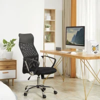 HOMCOM Silla de Oficina Giratoria Ergonómica Sillón de Escritorio de Malla con Ruedas de PVC Respaldo Alto Carga 120kg Negro(m-2)