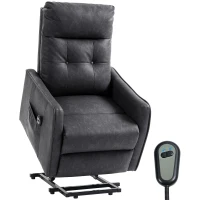 HOMCOM Poltrona Relax Reclinável Elétrica Elevatória em Couro PU com Controlo Remoto, Assento com Molas, Apoio para os Pés, Cinzento(m-10)