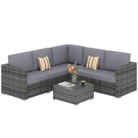 Outsunny 4 Pieces Rattan Garden Furniture Set, Wicker Outdoor Furniture Set with Corner Sofa Loveseat Coffee Table Cushions, Conservatory Furniture Set for Patio Balcony Poolside, Grey(m-21)