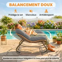 Outsunny Fauteuil à Bascule Papasan Intérieur Extérieur, Chaise Ovale à Bascule Rembourrée pour Jardin, Patio, Gris(m-6)