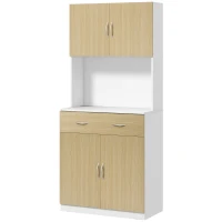 HOMCOM Mueble Auxiliar de Cocina con Puertas Cajón y Estantes Ajustables Antivuelco 80x40x180 cm Natural y Blanco(m-11)