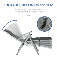 Outsunny Outdoor Sun Lounger 10-Position Adjustable Texteline Folding Reclining Chairs with Footrest for Patio Garden, Black(m-17)