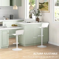 HOMCOM Conjunto de 2 Taburetes Altos de Cocina Giratorios con Respaldo y Altura Ajustable Carga 120 kg para Bar Salón Blanco(m-5)