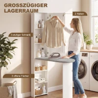 HOMCOM Faltbar Bügelbrettschrank mit Tür internen Regalen Spiegel Platzsparend Bügeltisch für Wäschepflege 106x35x174 cm Weiß(m-7)