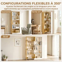 HOMCOM Bibliothèque d'angle rotative 350° à 5 niveaux, étagère de rangement extensible en forme L, 60-111x24x164cm, chêne(m-4)