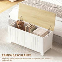 HOMCOM Baú de Arrumação 90 L com Tampa Versátil com Dobradiça de Segurança 80,5x40x46,4 cm Madeira e Branco(m-4)