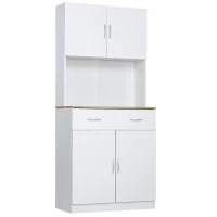 HOMCOM Armario Alacena de Cocina con Cajón 4 Puertas y Estantes Interiores Ajustables Mueble de Almacenaje 80x40x180 cm Blanco(m-1)