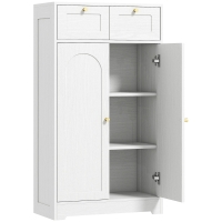 HOMCOM Armário de Casa de Banho Estreito com 2 Gavetas Prateleira Aberta e Porta com Painel Arqueado 60x30x108 cm Branco Texturizado