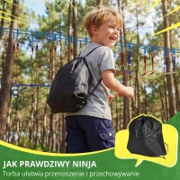 AIYAPLAY Ninja Line dla dzieci, zestaw 24 m Slackline z pierścieniami gimnastycznymi, 7 przeszkodami, mostem do balansowania, dla dzieci w wieku 3-6 lat, czerwony+niebieski(m-7)