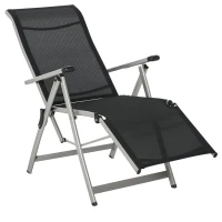 Outsunny Outdoor Sun Lounger 10-Position Adjustable Texteline Folding Reclining Chairs with Footrest for Patio Garden, Black(m-22)