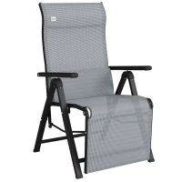 Outsunny Silla Reclinable Plegable de Jardín con Respaldo Ajustable en 9 Posiciones y Cojín Lumbar 70x65x111 cm Gris(m-1)