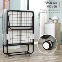 HOMCOM Cama Plegable 200x80 cm con 4 Ruedas, Cama de Camping Portátil, con Colchón Individual de 10 cm, Marco de Acero, Carga 150 kg, para Dormitorio, Salón, Oficina, Blanco(m-7)