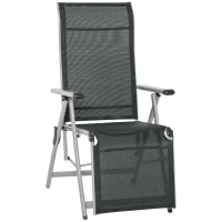 Outsunny Outdoor Sun Lounger 10-Position Adjustable Texteline Folding Reclining Chairs with Footrest for Patio Garden, Black(m-23)