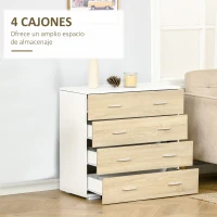 HOMCOM Cómoda con 4 Cajones Cajonera Auxiliar Moderna para Dormitorio Pasillo Sala de Estar 76x35x72 cm Roble y Blanco(m-6)