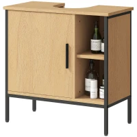 HOMCOM Mueble bajo Lavabo con Puerta y Estante Ajustable para Lavabo con Pedestal 60x30x59,5 cm Roble(m-11)