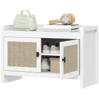 HOMCOM Banco Zapatero con Puertas Frentes de Ratán Balda Extraíble para Entrada o Dormitorio 80x35x52 cm Blanco y Beige(m-11)