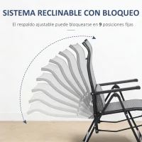 Outsunny Silla Reclinable Plegable de Jardín con Respaldo Ajustable en 9 Posiciones y Cojín Lumbar 70x65x111 cm Gris(m-5)