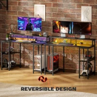 HOMCOM LED Computer Desk, with Power Outlets and Shelves - Carbon Fibre Grey(m-7)