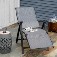 Outsunny Silla Reclinable Plegable de Jardín con Respaldo Ajustable en 9 Posiciones y Cojín Lumbar 70x65x111 cm Gris(m-7)