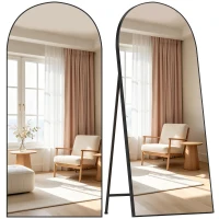 HOMCOM Espejo de Cuerpo Entero 180x80 cm Marco de Aluminio Independiente Apoyado y de Pared Negro(m-10)