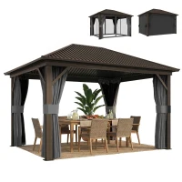 Outsunny 3.6 x 3 m Aluminium Hardtop Gazebo, with Accessories - Dark Grey(m-10)