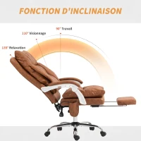 HOMCOM Chaise bureau ergonomique fauteuil de bureau en PU soutien lombaire gonflable dossier inclinable hauteur réglable marron(m-7)