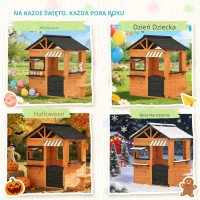 AIYAPLAY Drewniany domek dla dzieci z kuchnią, ławką, okienkami i drzwiami dla dzieci w wieku 3-8 lat, 171,5 x 146 x 156 cm, brązowy(m-9)