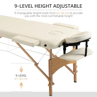 HOMCOM Portable Massage Bed, Foldable Spa Beauty Massage Table with 2 Sections, Carry Bag and Wooden Frame, Cream White(m-4)
