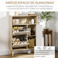 HOMCOM Mueble Zapatero para 8 Pares de Calzado con 2 Cajones Abatibles Armario y Balda 80x25,5x112,5 cm Natural y Blanco(m-7)
