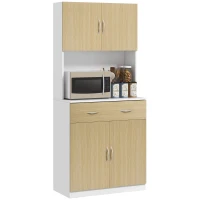 HOMCOM Mueble Auxiliar de Cocina con Puertas Cajón y Estantes Ajustables Antivuelco 80x40x180 cm Natural y Blanco(m-10)
