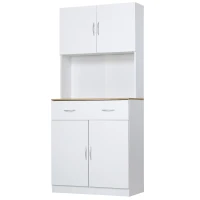 HOMCOM Armario Alacena de Cocina con Cajón 4 Puertas y Estantes Interiores Ajustables Mueble de Almacenaje 80x40x180 cm Blanco(m-11)