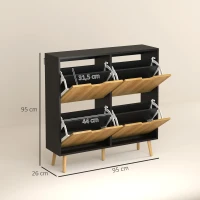 HOMCOM Zapatero Estrecho con 4 Cajones Abatibles y Estantes Ajustables para 16 Pares 95x26x95 cm Natural y Negro(m-3)