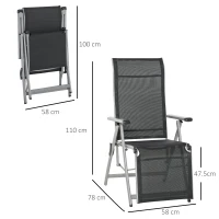 Outsunny Outdoor Sun Lounger 10-Position Adjustable Texteline Folding Reclining Chairs with Footrest for Patio Garden, Black(m-15)
