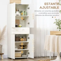 HOMCOM Aparador Alacena de Cocina Mueble Auxiliar con 4 Puertas 2 Cajones y Estantes Ajustables 60x35x170 cm Blanco(m-5)