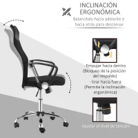 HOMCOM Silla de Oficina Giratoria Ergonómica Sillón de Escritorio de Malla con Ruedas de PVC Respaldo Alto Carga 120kg Negro(m-6)