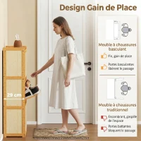 HOMCOM Meuble à chaussures 14 paires, armoire à chaussures 3 tiroirs rabattables, étagères réglables 69x29x119,8cm bois naturel(m-4)