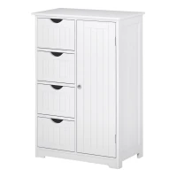 kleankin Armario Auxiliar de Baño Mueble para Baño con Puerta 4 Cajones y Estante Ajustable para Cocina Salón 56x30x83 cm Blanco(m-10)